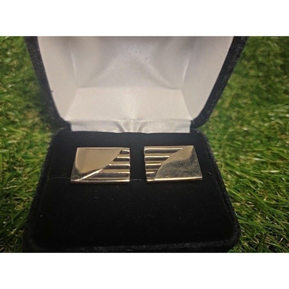 Swank Vintage Cufflinks Gold Tone Rectangle Striped ribbed Classic Mens Jewelry